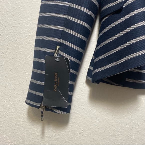 Zara Blue Striped Peplum Pocket Career Blazer Jacket, Large NEW - Picture 11 of 14